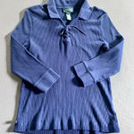 Ralph Lauren Lauren  Navy Ribbed Knit Tie-Front Sweater Shirt Size Large Photo 0