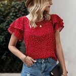 SheIn Polka Dot Butterfly Sleeve Blouse Red size Small Photo 9