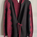 Chico's Chico’s 100% Cotton Tie Front Cardigan Jacket Black Cranberry Jacquard L (2) Photo 0