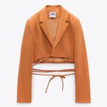 ZARA 2 piece Tangerine Tied Crop Blazer and Skort Photo 9