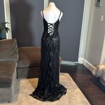 Womens Black Mermaid Fit Prom Party Formal Dress Sparkly Sequins Leg Slit Size 4 Photo 3