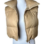 Puffy Crop Vest Lightweight Sleeveless Warm Outerwear Puffer Vest Size Small Tan Photo 0