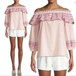 Parker Anthropologie Jenay Off-Shoulder Boho Blouse Small Pink Sugar Embroidered Photo 1