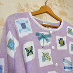 Vintage Susan Bristol purple dragon fly granny patchwork cardigan sweater L NWT Size L Photo 3