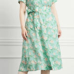 Hill House NWOT  Lily Dress Size XS Linen Midi Shirt Dress in Laura Rose Floral Photo 0