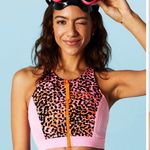 Fabletics  Neon Leopard Zip-Front Racerback Shaping Swim Top medium NWT Photo 3