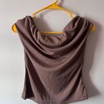 Olivaceous brown off the shoulder top with detailing at the top  Photo 0