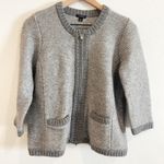 Ann Taylor  Cardigan Women Medium Gray Wool Blend Sweater Office classic preppy Photo 0