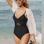 NWT Cupshe Romantic/Feminine Mesh Wrap Front Cutout One Piece Swimsuit Black M Size M Photo 3