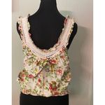Romantic Cottagecore Coquette Rose Floral Pink Lace Ruffle Sleeveless Blouse Med Photo 1