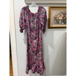 $625 Saloni Grace Pink Floral Silk Puff Sleeve Midi Dress US 6 UK 10 Asymmetric Photo 1