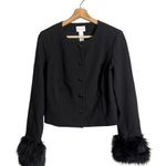 Chico's Polka Dot Blazer Jacket Faux Fur Cuffs Womens 0 Black Holiday Career NWT Photo 0