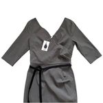 MUXXM Dress Gray Stretch Faux Wrap V Photo 7