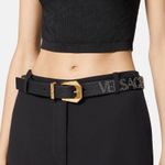 Versace Logo Studded Allover Leather Belt Black Gold $975 Large 90 cm New w/tag Photo 1