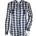Anthropologie Holding Horses Shirt Womens 2 Blue White Plaid Metal Snap Western Photo 0