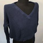 Brandy Melville  Cotton Navy Blue Ribbed Cropped V Neck Pullover Sweater One Size Photo 0