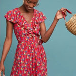 Anthropologie  Maeve Rosalia Ruffled Mini Dress Red Sz‎ 2 Photo 0