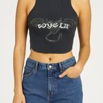 Boys Lie Tank Top One Size Black Bat Ribbed Crop Studded Gothic Y2K Streetwear Photo 0