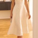 Rihoas White Sweetheart Neck Jacquard Midi Dress Size M Photo 4