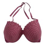 Shade & Shore Women Dusty Pink Crochet Halter Underwire Padded Bikini Top 36DD Photo 0