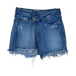 Pistola Mini Skirt Womens 25 Medium Wash Denim Distressed Crossover Waist Retro Photo 0