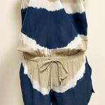 Joie  Silk Tie Dye Sleeveless Scoop Neck Isidora Romper XS Ivory Beige Navy FLAWS Photo 4