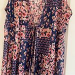 Siren Lily Women Sheer Maxi Komono Dress Blue w/ Pink Flowers & Front Tie Sz 1X Photo 11