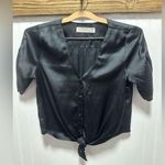 Abercrombie & Fitch Black Satin Women's Tie waist crop Top Sz xs Photo 0