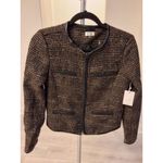 Ecru Size S Womens Zip Up Tweed Jacket with Leather Trim NWT Vintage Look Photo 0