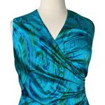 Lauren Ralph Lauren Dress Satin Wrap Top Ruched Teal Paisley Women’s Size 14 Blue Photo 6