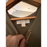 Michael Kors Michael  Olive Green Shift Dress Lace Up V-Neck Bell Sleeve Size S Photo 3