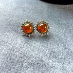 Artisan Vintage Sterling Silver 925 Sunburst Amber Earrings Photo 3
