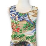 Talbots  Dress Blue Green Tropical Palm Floral Print Hawaiian Print Sleeveless 2P Photo 1