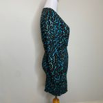 AFRM Turquoise Cheetah Leopard Print Dress Smocked Skirt Long Sleeves Sz Small Blue Photo 3