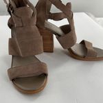 Hinge  size 7.5 taupe leather zipper back 4” heeled sandals. Photo 2