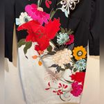 Trina Turk Keyhole Neck Dress 3/4 sleeve Lined Black/Multi Sz 4 Photo 2