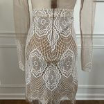 Luxxel White Crochet Lace Nude Mesh Sheath Dress Long Sleeves XS Photo 8