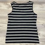 Verve Ami Sleeveless Black & Gray Striped Long Tank Top with Overlapping Front Photo 8