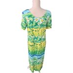 Jams World Yellow Green Daisy Print Rayon Maxi Dress L Photo 2
