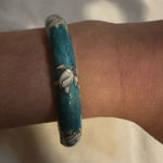 Turquoise Turtle Gold Tone Blue Enamel Bangle Bracelet Clamper Hinge Stackable Photo 0