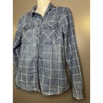 Japna  Shirt Womens Small Blue Chambray Windowpane Plaid Button Down Long Sleeve Photo 2