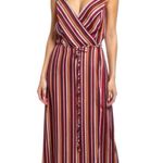 AQUA New Women’s Sz S Resort Maxi Dress In Wine Stripe Sleeveless Wrap V Neck Photo 0