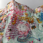 Dalia Macphee dress mint storybook whimsical print sz XL neck tie pearl buttons Green Photo 8