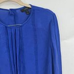 J.Crew 100% Silk Blouse Women 2 Blue Fairy Edwardian Pleated Sheer Embroidered Photo 4