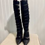 Adrienne Vittadini VTG Black Leather Suede Strappy Buckle Boots 7.5M Italy Y2K Photo 1