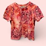 Caribbean Joe Cute Y2K pink lotus fairy stretchy top tropical gold short sleeve Photo 1