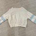White and Light Blue Striped Sleeve Crewneck Photo 0