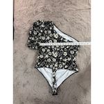 Free People  Black White Floral One Shoulder Puff Sleeve Bodysuit Women's Photo 3
