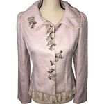 Fille Clair Pink Floral Jacquard Embroidered Jacket Size S Lace Trim Grannycore Photo 0
