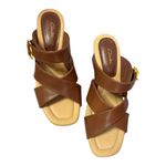 Clarks 7M Kyarra Judi sleek wedge cork heel Crisscross brown strap tan buckles Photo 5
